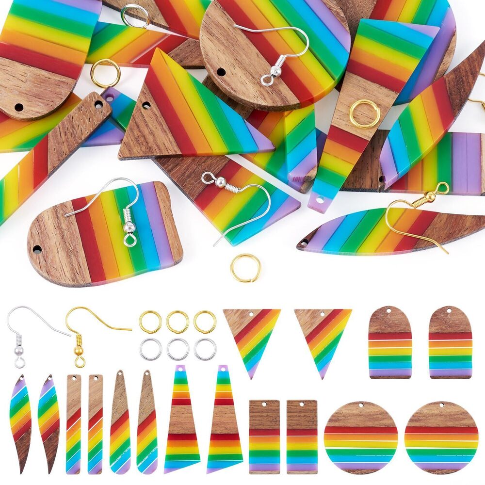 9756 Beadthoven 16pcs/8 Pairs Resin Wood Earring Making Starter Kit Rainbow